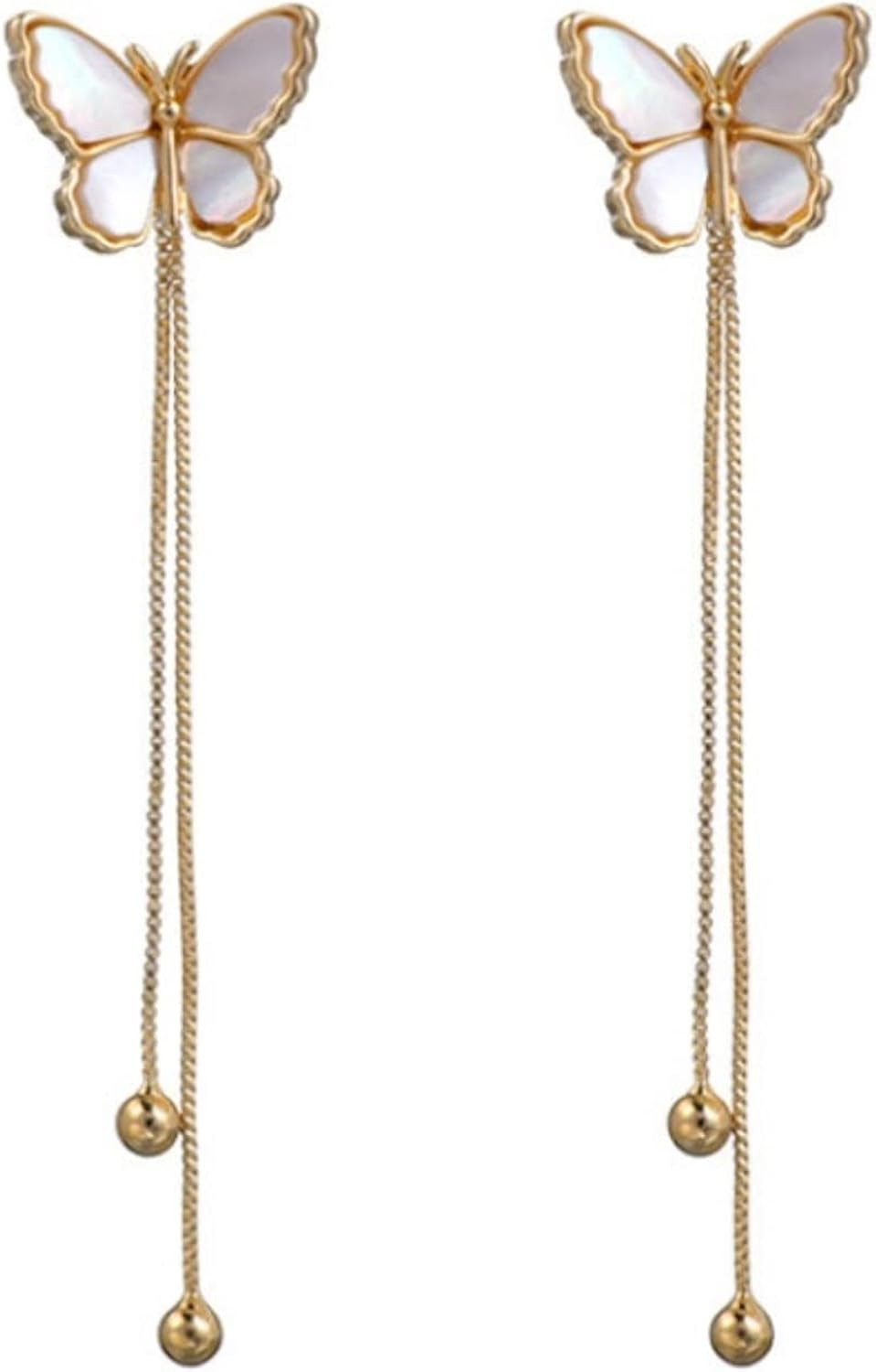 Butterfly Dangle Earrings, 14K Gold Long Chain Tassel Earrings, Two Ways to Wear, Vintage Cute Sh... | Amazon (US)