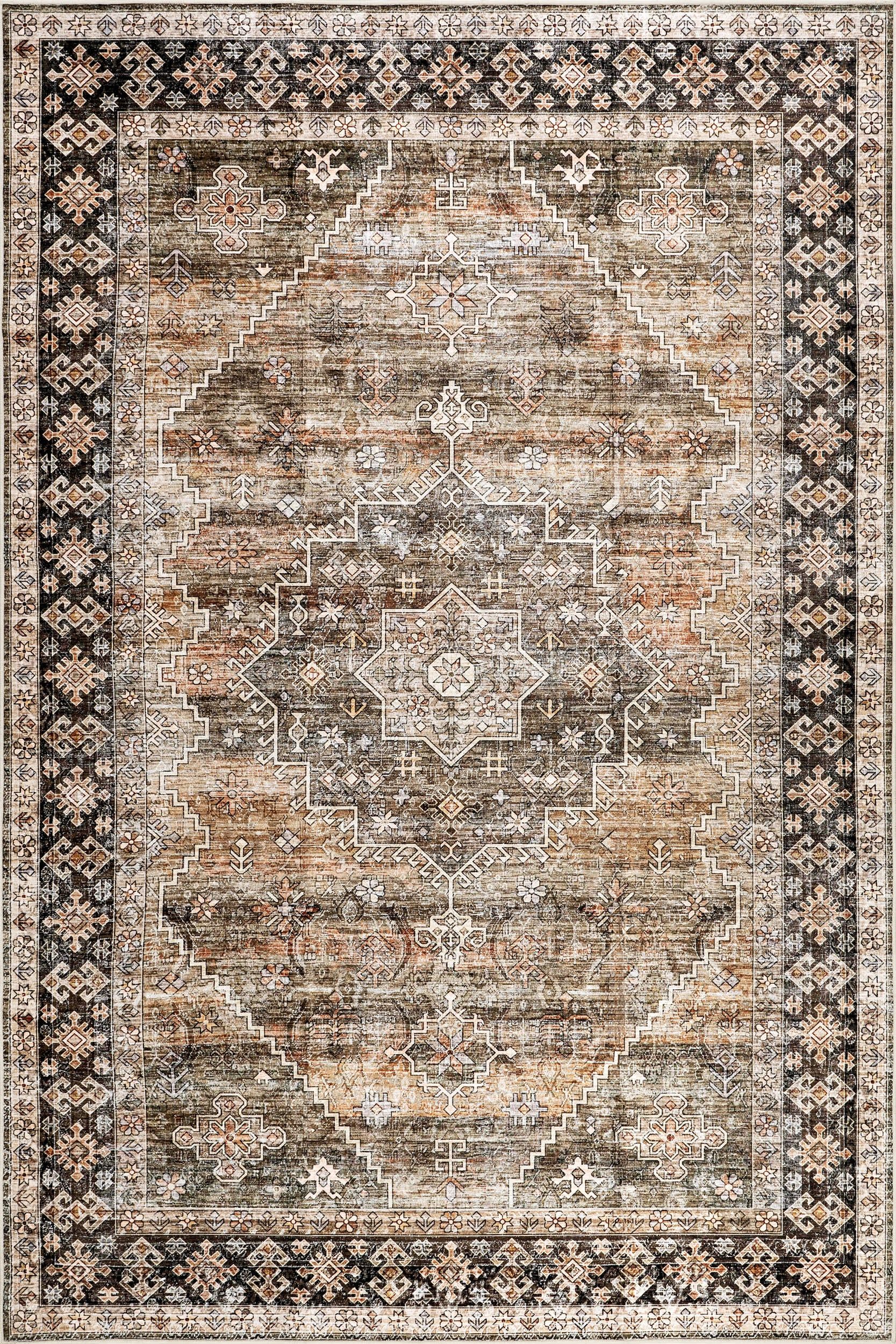 Zhuri Medallion Spill Proof Washable Rug | Sage Green | Rugs USA