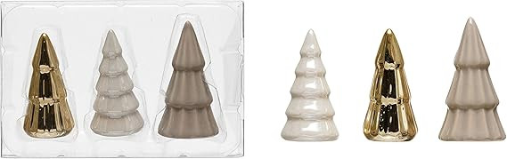 Amazon.com: Creative Co-Op 1" Round x 2" H Stoneware Trees, Grey, Gold & White, Boxed Set of 3 Fi... | Amazon (US)
