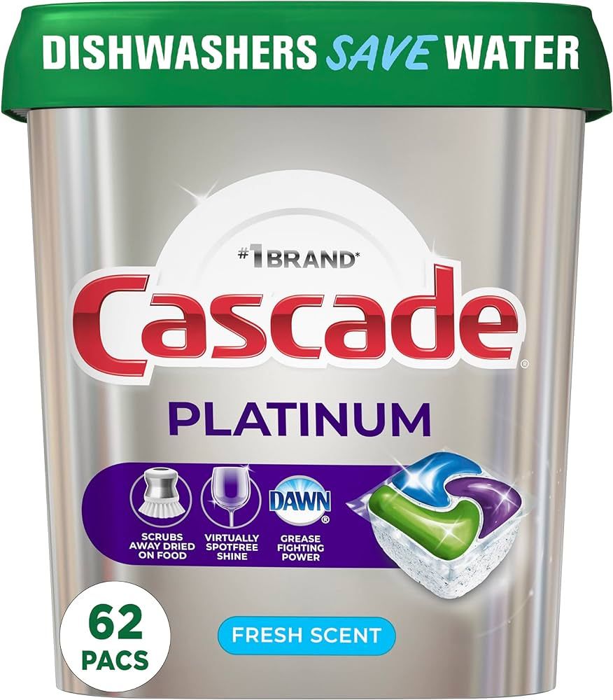 Cascade Platinum Dishwasher Pods, Detergent, Soap Pods, Actionpacs with Dishwasher Cleaner and De... | Amazon (US)