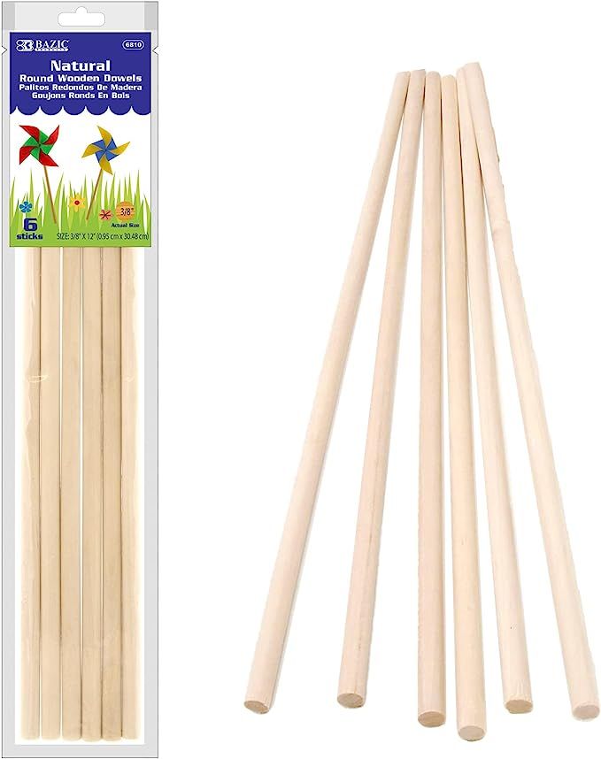 Amazon.com: BAZIC Wooden Dowel Rods Wood Sticks, 3/8" x 12" Round Natural Color Hardwood Stick, U... | Amazon (US)