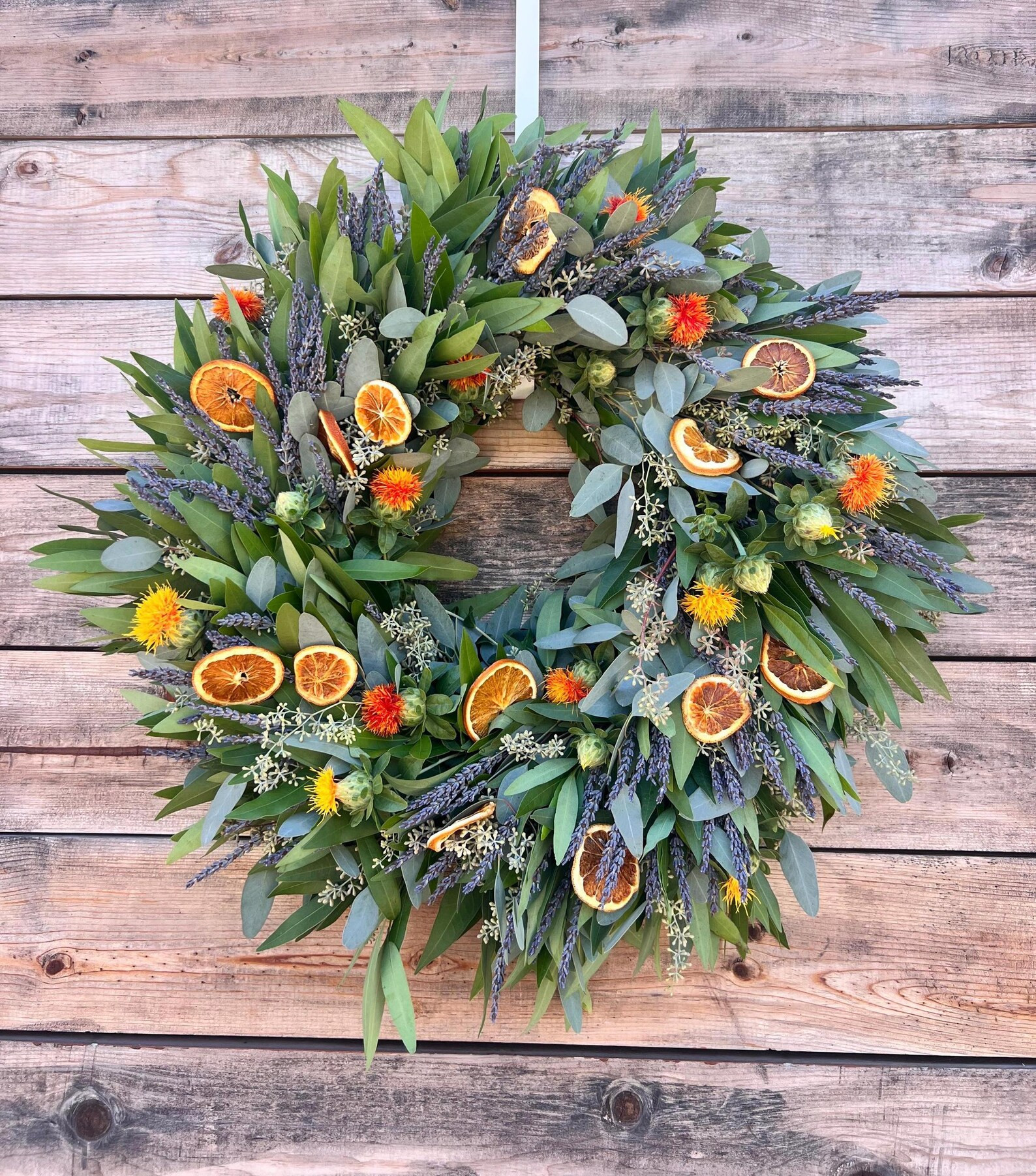 FRESH Bay Leaf Eucalyptus Dried Lavender and Dehydrated Oranges Wreath for Front Door Home Decor,... | Etsy (US)