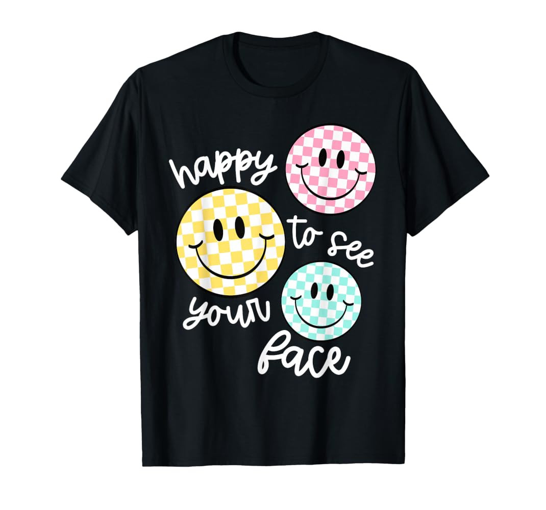 Happy To See Your Face Smile Face Teacher Back To School T-Shirt | Amazon (US)