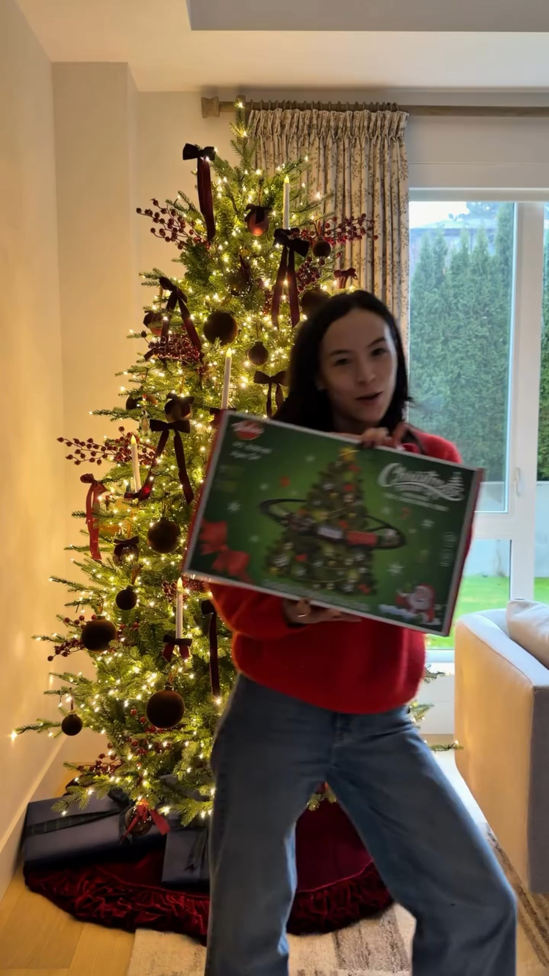 A high dose of patience or a strong delegator required 😐. 

But the girls are beyond obsessed with this Christmas tree train and literally snuggled up and watched it for 20 mins straight last night. 

One day when I have recovered from this set up, I’ll spray paint the train and make it all extra cute. 

If you’re brave enough to take on the set up, I have it linked in my LTK and Amazon storefront 

Good luck