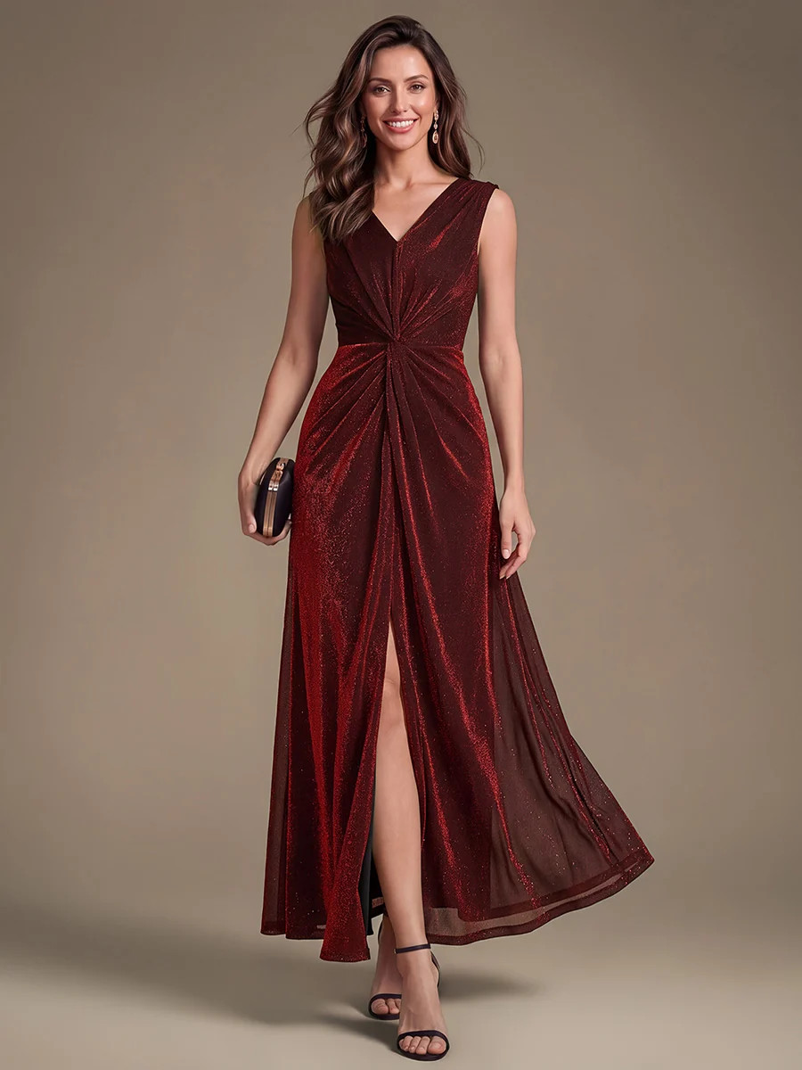 Slit Lurex Mesh Sleeveless Evening Dress | Ever Pretty Garment Inc