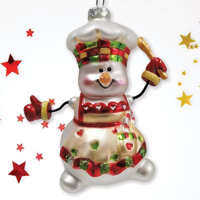 Cheerful Holiday Snowman Chef Glass Christmas Ornament| OrnamentallyYou | Target