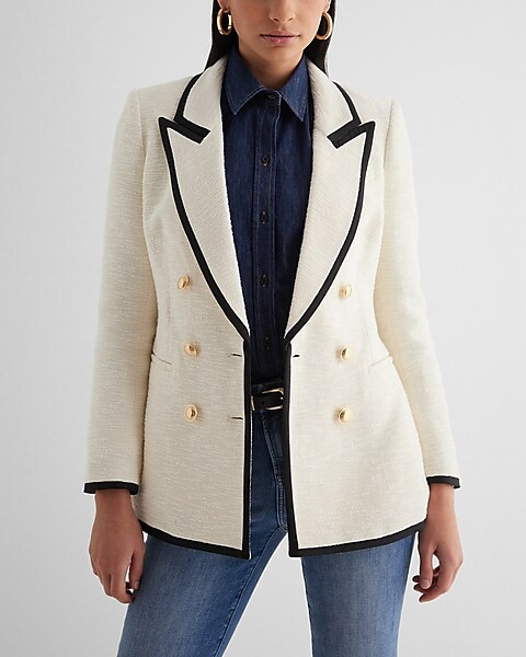 Tweed Double Breasted Tipped Novelty Button Blazer | Express