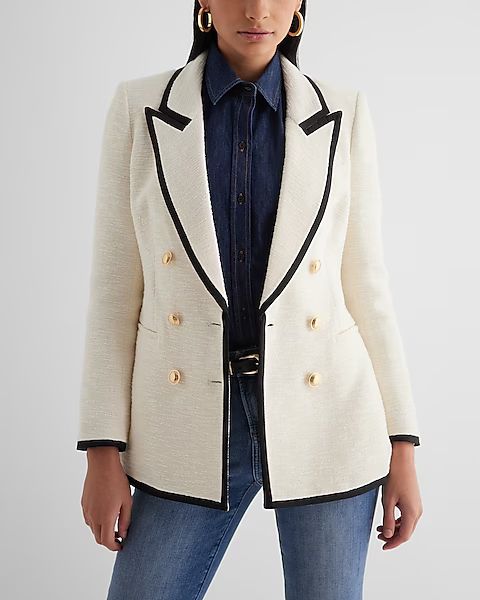 Boucle Double Breasted Tipped Novelty Button Blazer | Express