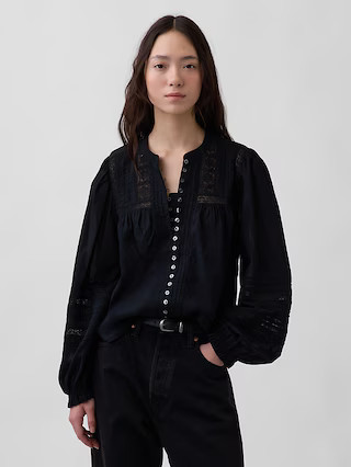 Lace-Trim Pintuck Top | Gap (US)