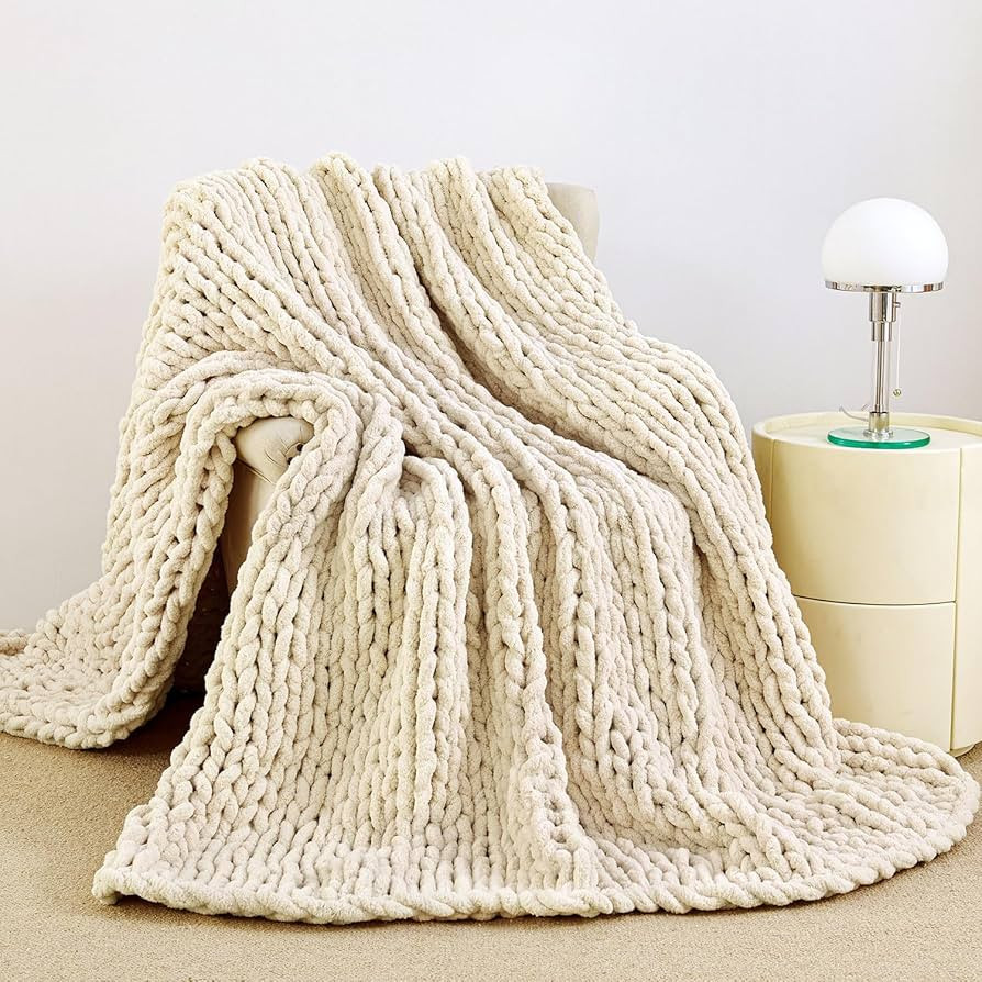 Admitrack Chunky Knit Blanket Throw 51"x63", 100% Hand Knit Chenille Throw Blanket for Sofa & Hom... | Amazon (US)