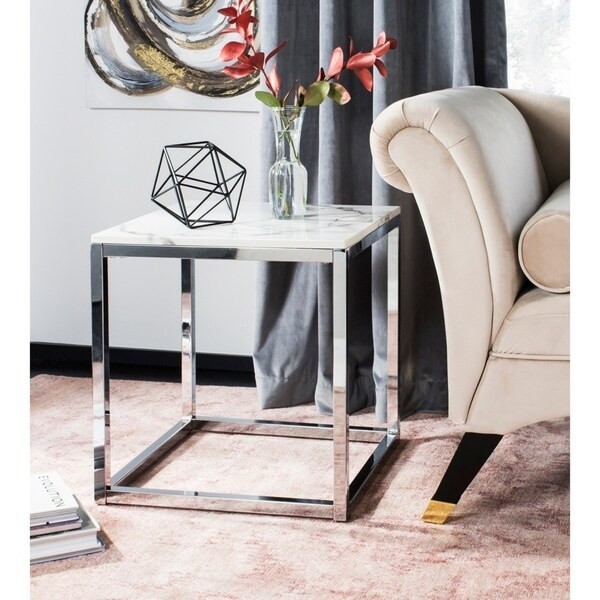 Safavieh Bethany White/ Chrome Square End Table - 19.6" x 19.6" x 20.5" | Bed Bath & Beyond