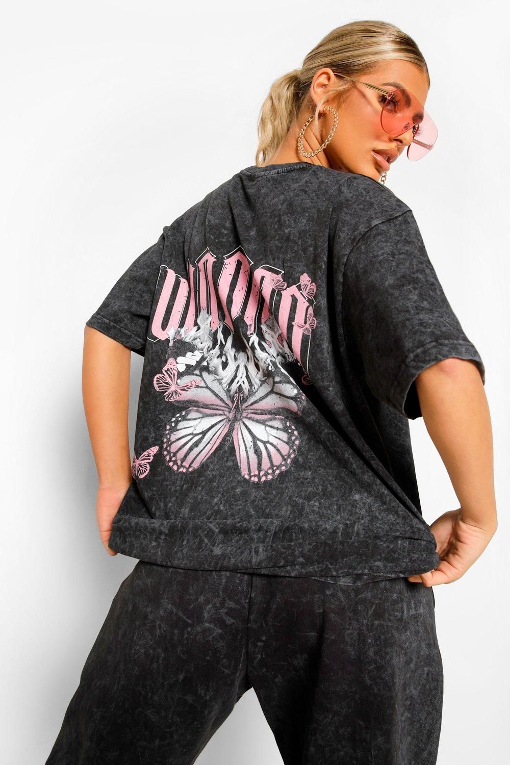 Womens Woman Graphic Back Print Washed Oversized T-Shirt - Black - S | Boohoo.com (US & CA)