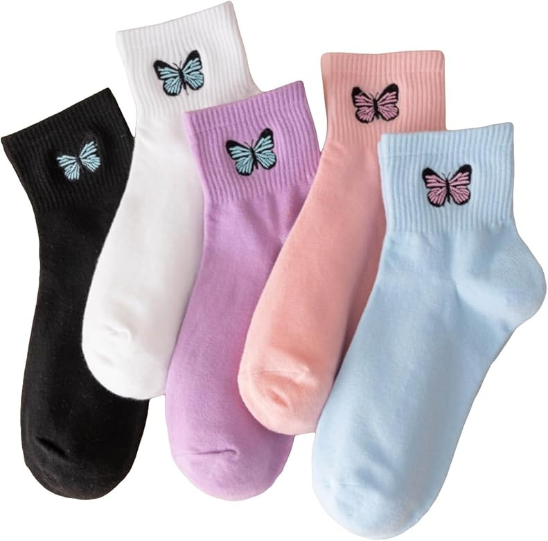 SHENHE Women's 5 Pairs Graphic Letter Print Athletic Running Mid Calf Crew Socks | Amazon (US)