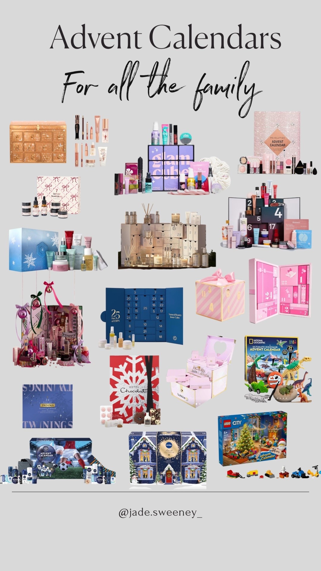 Another addition to my gift guide series 🤍✨ Advent Calendars for all the family!

I’ve searched through the 100s of advent calendars available on the market and these are my favourite picks for the whole family! 

The White company advent calendar, Benefit advent calendar, Revolution advent calendar, ASOS advent calendar, H&M beauty advent calendar, Lego advent calendar, Hotel Chocolat advent calendar, Elemis advent calendar, Charlotte Tilbury advent calendar, Nivea advent calendar, Anthropologie advent calendar, Twinings advent calendar, national geographic advent calendar, Oliver Bonas advent calendar, Brushworks advent calendar, Bubble T advent calendar 

#LTKfestive #LTKgiftguide #LTKfamily