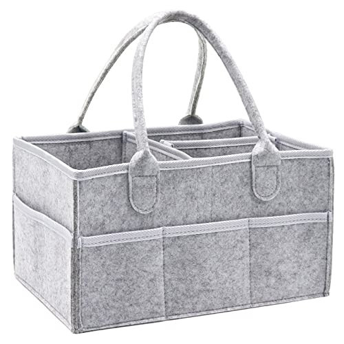 Yueshop Luxury Nappy Caddy Organiser, Upgrade Sturdy Felt Newborn Diaper Caddy Nursery Portable Storage Wipe Bag Detachable Paste Dividers Nappy Caddy Basket Gift For Mum to Be(Upgrade- Grey) | Amazon (UK)