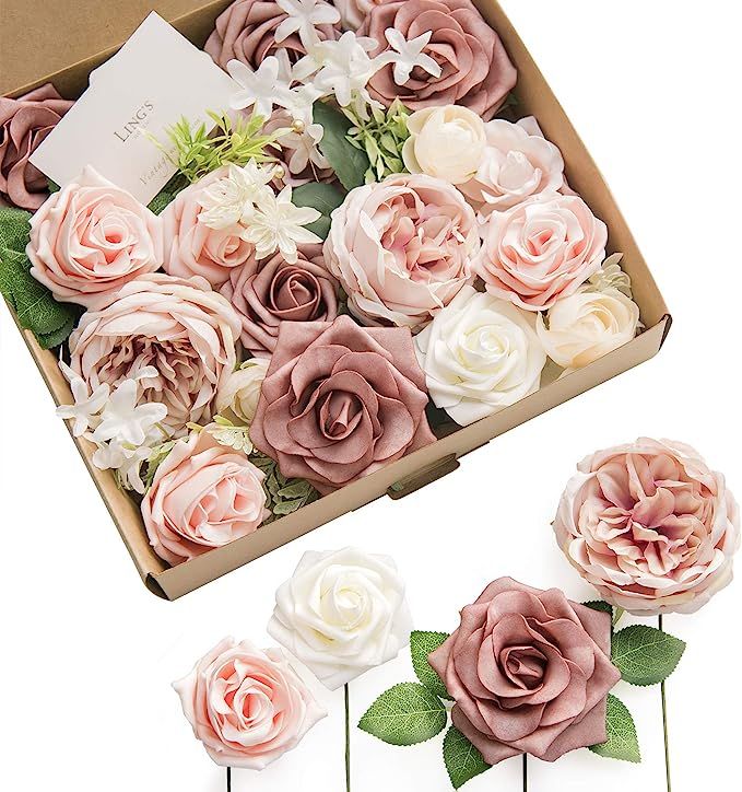 Ling's moment French Dusty Rose Artificial Wedding Flowers Combo for Wedding Bouquets Centerpiece... | Amazon (US)