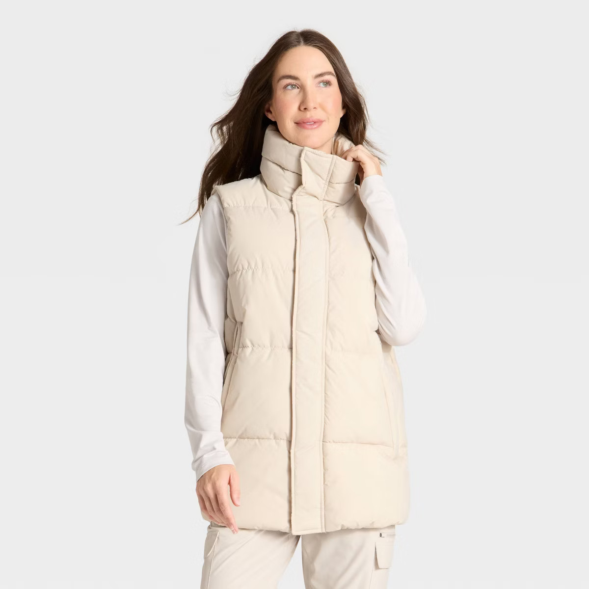 Women's Long Puffer Vest - All In Motion™ Beige S | Target