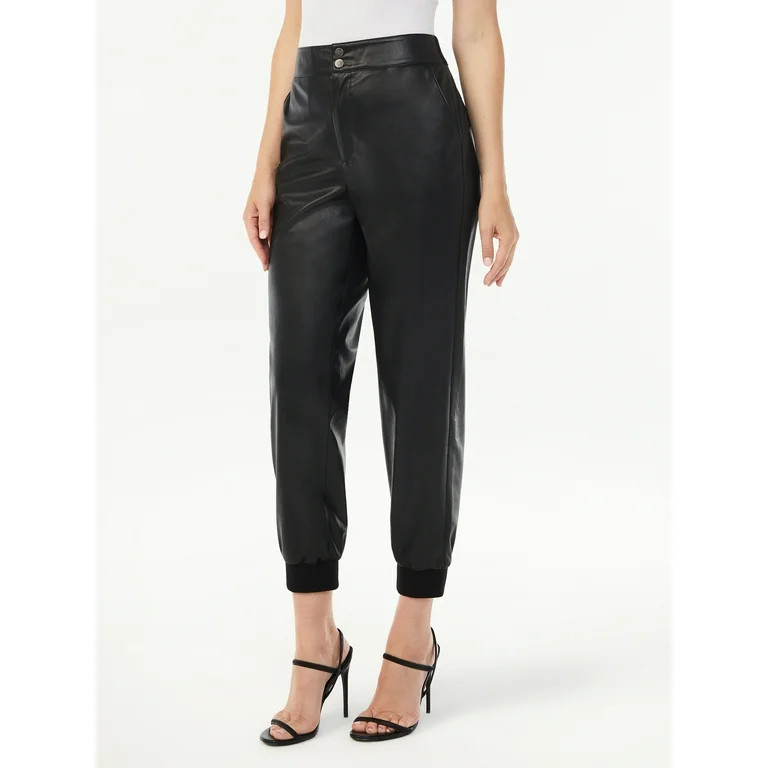 Sofia Jeans by Sofia Vergara Women's High Rise Faux Leather Joggers | Walmart (US)