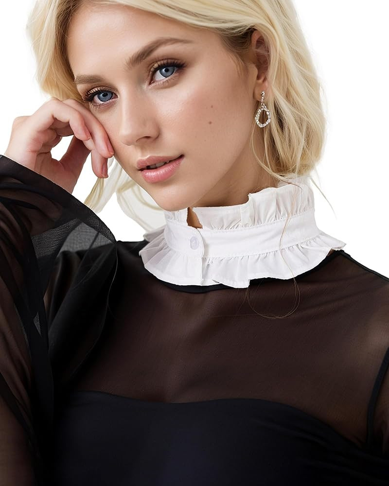 Cotton Ruffled Mock Collar Detachable Pleated Half Shirt Neck Dickey Collar Detachable Fake Colla... | Amazon (US)