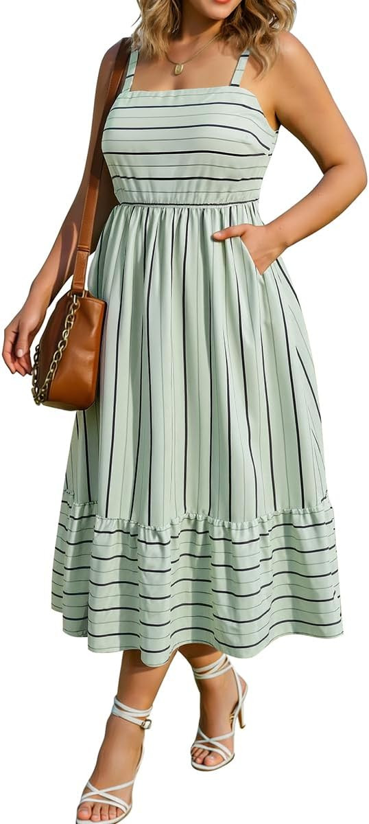 RITERA Plus Size Summer Dresses for Curvy Women Maxi Square Neck Sleeveless Casual Beach Sundress... | Amazon (US)