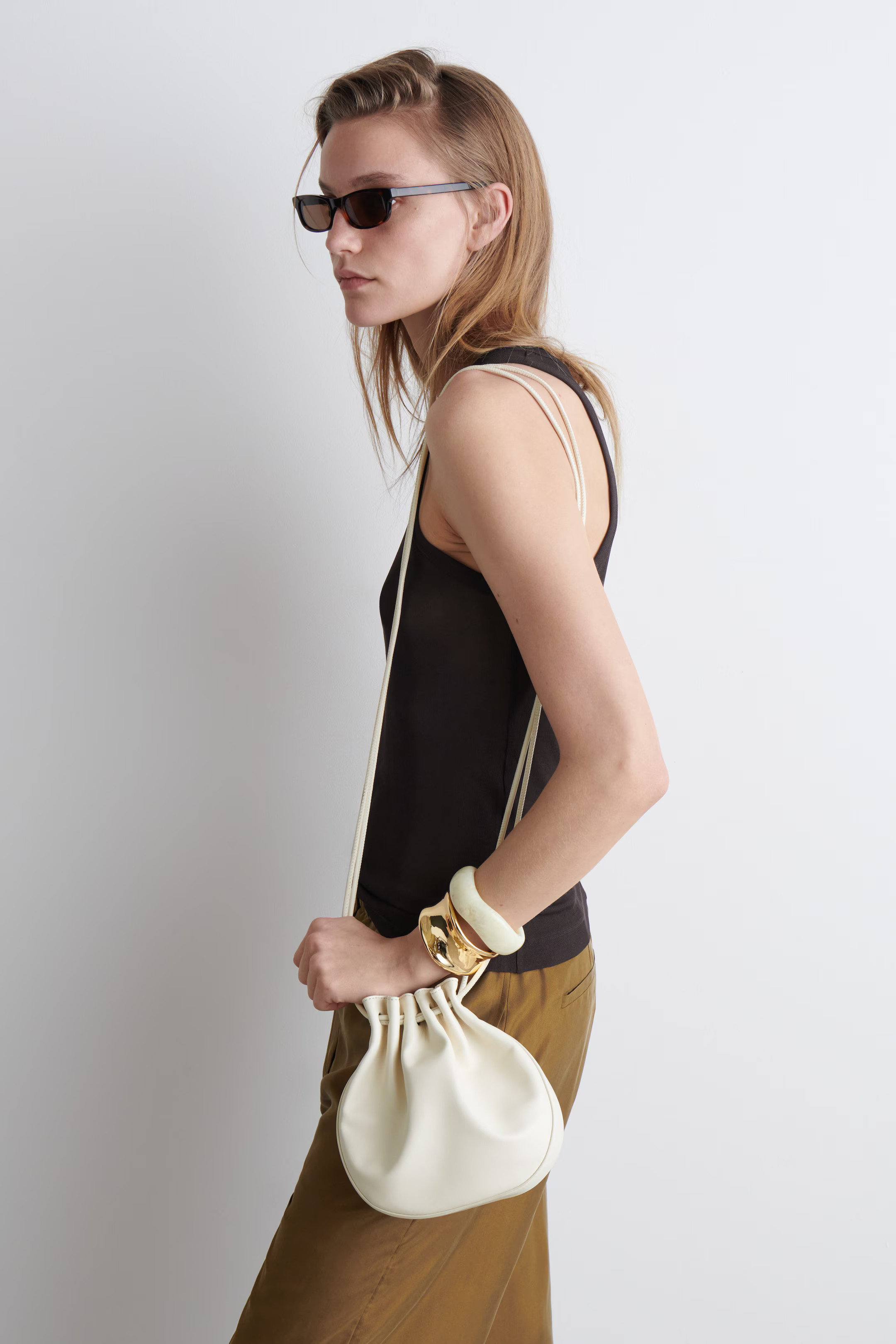 GATHERED POUCH BAG - LEATHER - CHALK | COS | COS UK
