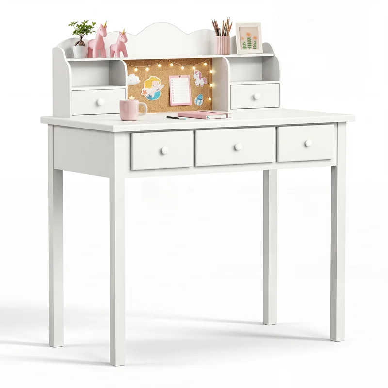 36.2'' Solid Wood Computer Writing Desk with 3 Power Outlets | Wayfair North America