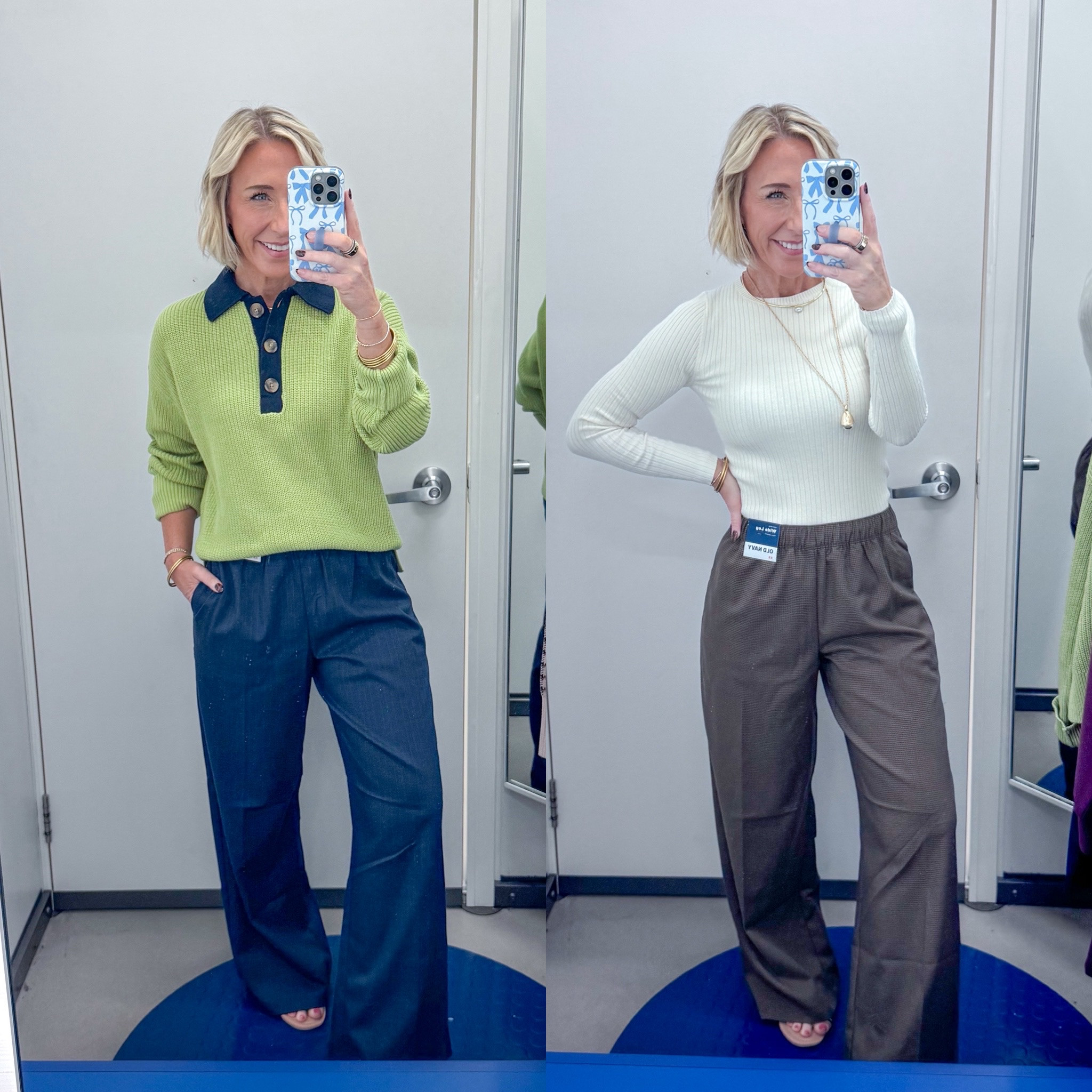 Old Navy - in store try-on: High-Waisted Wide-Leg Trouser - size XS (regular, but petite would have been better). 6 colors. (Navy Plaid & Surface Brown) Rugby Polo Sweater - size XS. 5 colors. (unfortunately this color is almost all sold out). SoSoft Lite Crew-Neck Long-Sleeve Ribbed Top - size XS. 10 colors. 
#LTKOver40#LTKSeasonal#LTKSaleAlert
