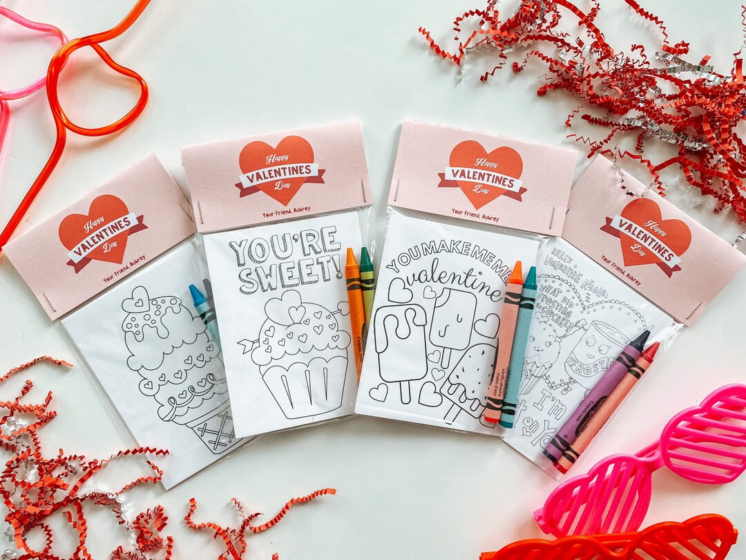 Sweet Shop Valentines mini coloring sheets with crayons, Classroom Valentine favors, Custom Color... | Etsy (US)