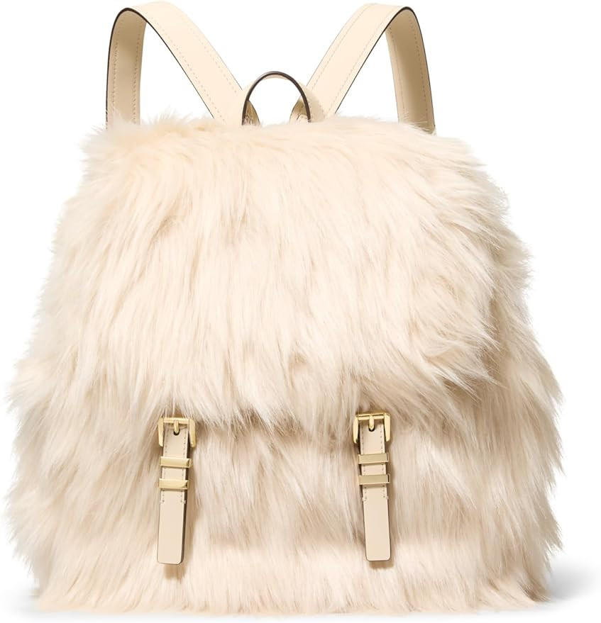 Michael Kors Quinn Medium Flap Backpack, Gold-Tone Hardware/Shearling/Natural | Amazon (US)