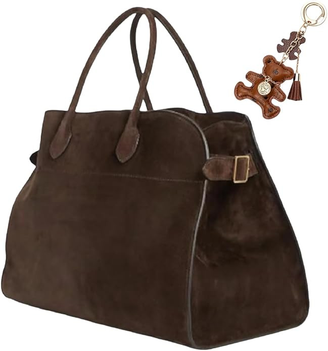 [15 in] Suede Tote Bag for Women Large Retro Top Handle Shoulder Handbag Leather Work Tote Bags f... | Amazon (US)
