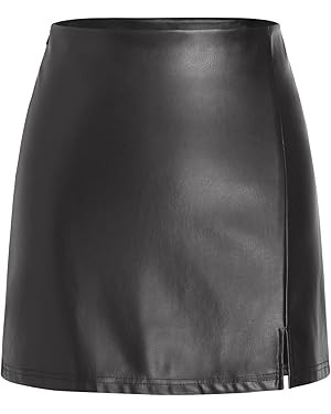 CIDER Faux Leather Solid Split Mini Skirt | Amazon (US)