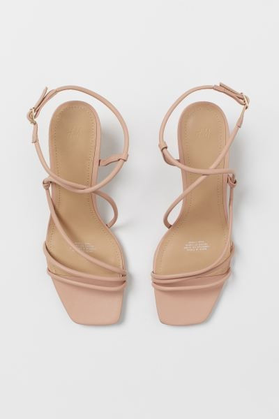 Sandals in faux leather with square toes, narrow straps, and adjustable ankle strap with metal bu... | H&M (US + CA)