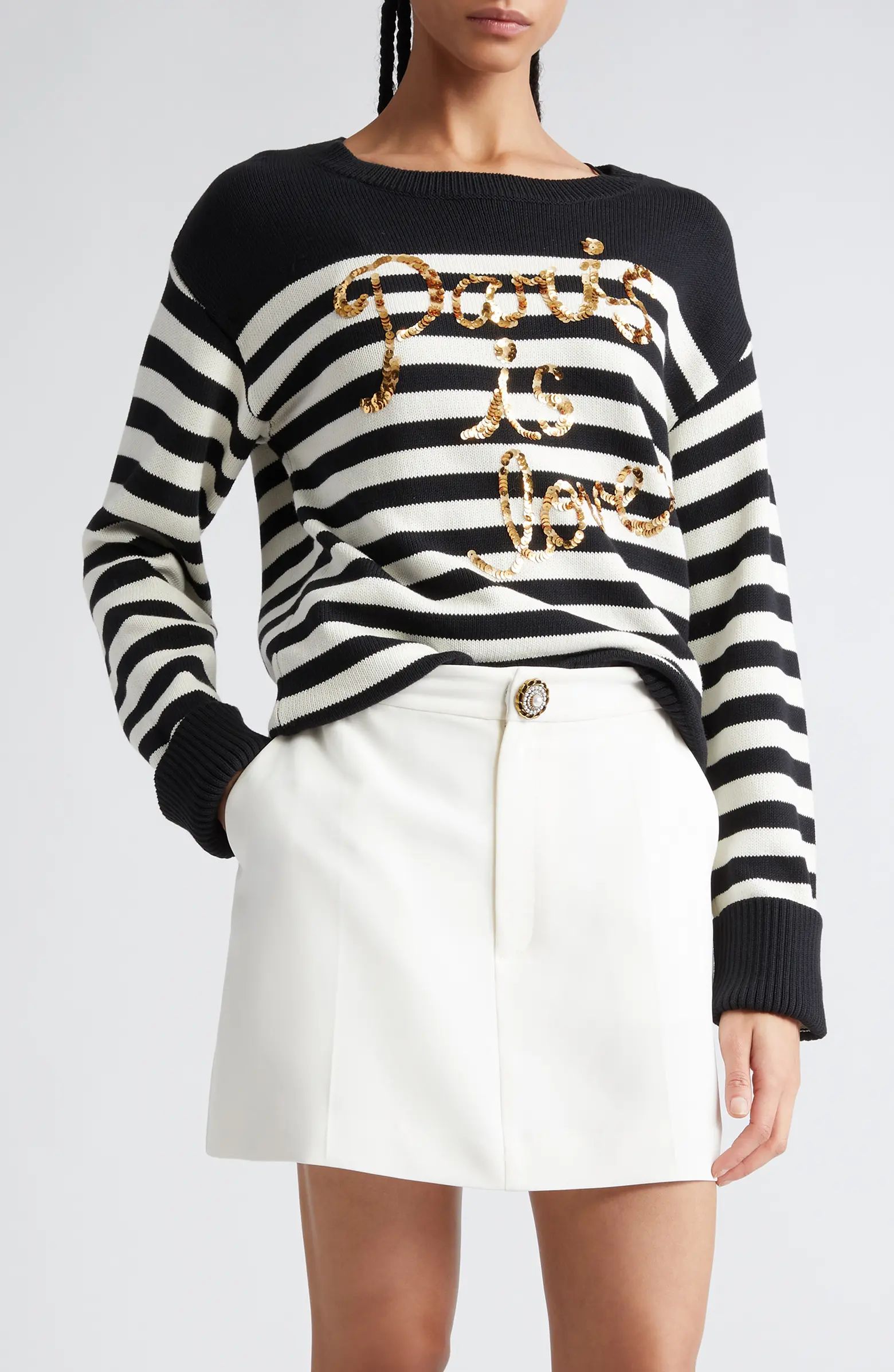 Paris Is Love Sequin Stripe Cotton Blend Sweater | Nordstrom