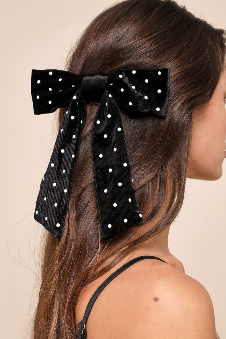 Posh Essence Black Polka Dot Velvet Bow Hair Clip | Lulus
