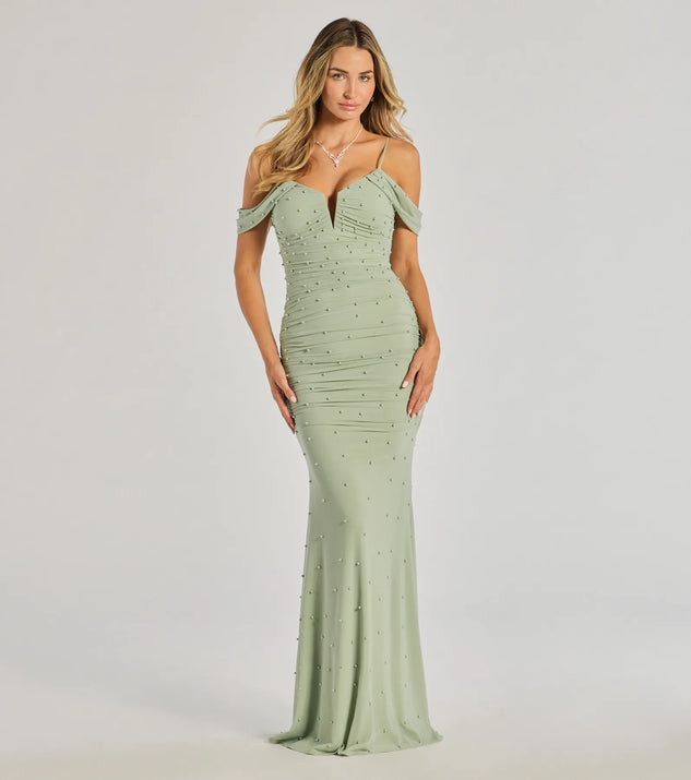 Charlene Formal Faux Pearl Mesh Mermaid Dress | Windsor Stores