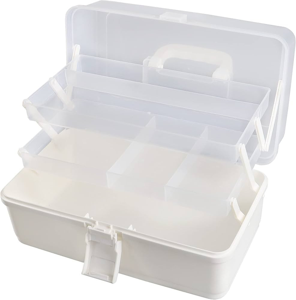 Facikono Craft Art Box Tackle Box Organizers Sewing Box 3 Layer Craft Storage Box White Tackle Bo... | Amazon (US)