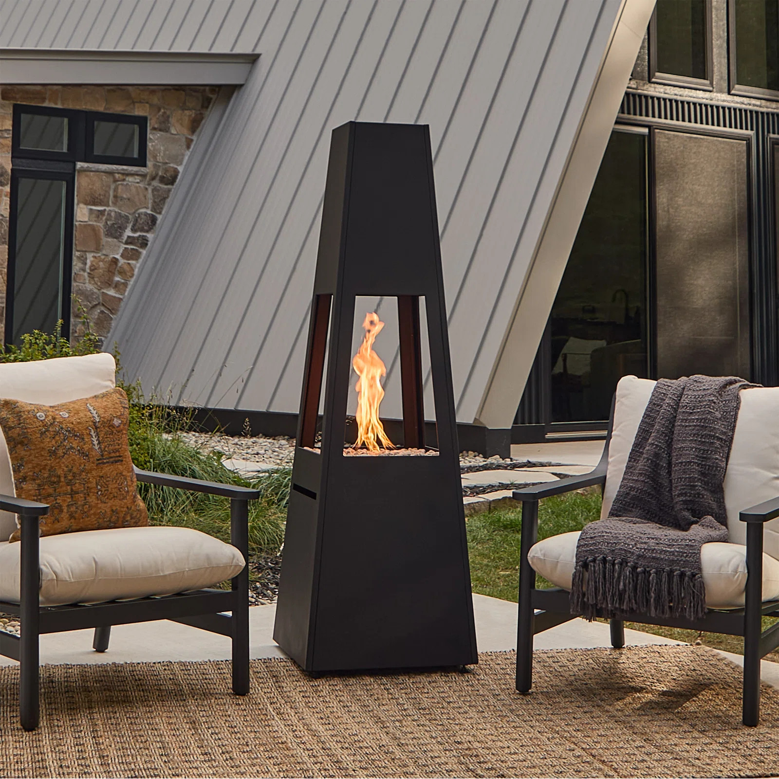 Ferro 70" Metal Chiminea Fire Pit With Hidden Propane Tank In Black By Real Flame | Wayfair North America