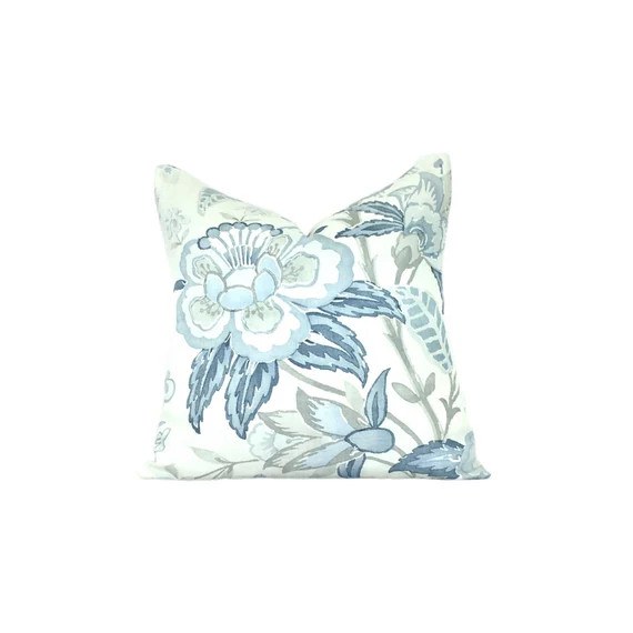 Blue Floral Lee Jofa Davenport Pillow Cover // Grey Throw Pillow Cover // Light Blue Pillow Cover... | Etsy (US)