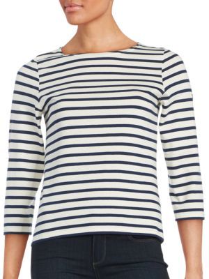 Three-Quarter Sleeve Striped Top | Lord & Taylor