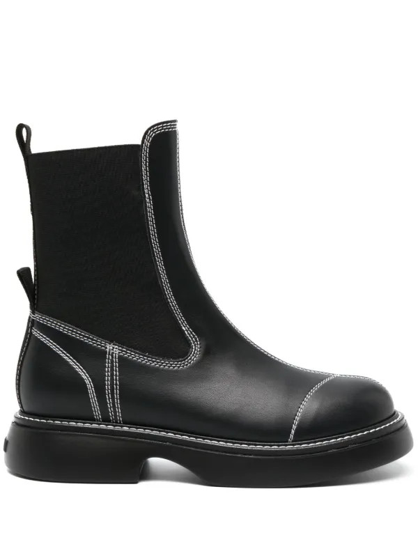 GANNI Topstitched Leather Chelsea Boots - Farfetch | Farfetch Global