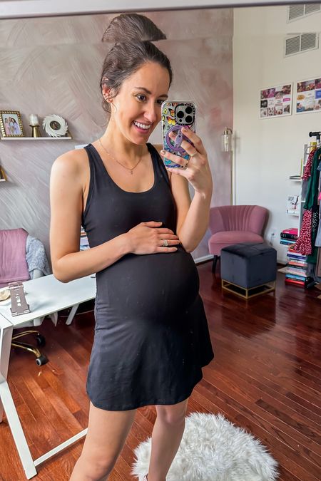 Buttery soft black active dress 🖤 Extra 20% off with pink Lily discount code ERICA20 ✨ Wearing my true size S, even 30 weeks pregnant — it’s THAT stretchy!

#LTKtravel #LTKunder50 #LTKbump