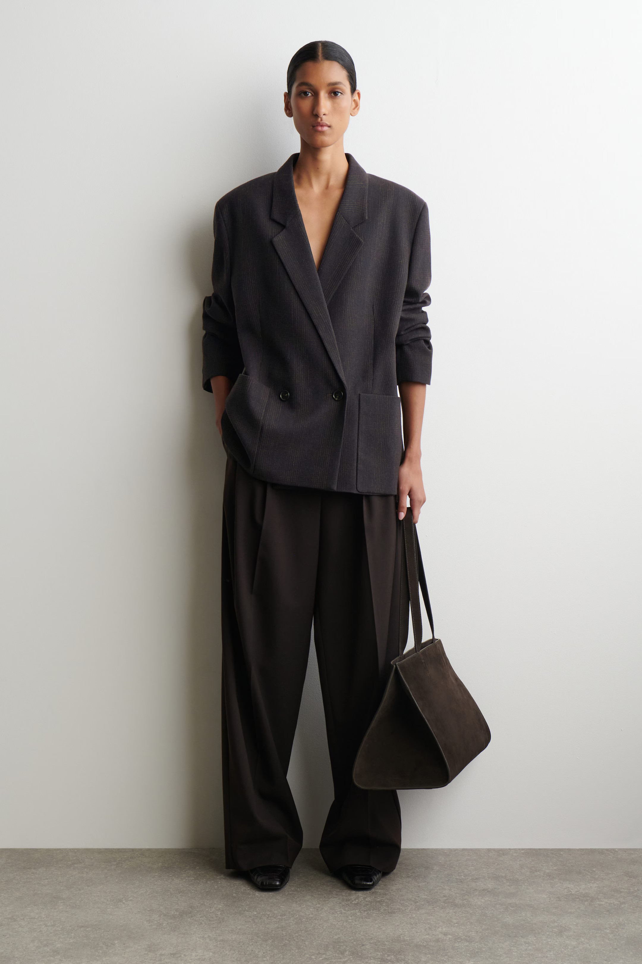 CHECKED DOUBLE-BREASTED BLAZER - DARK BROWN / CHECKED | COS US | COS (US)