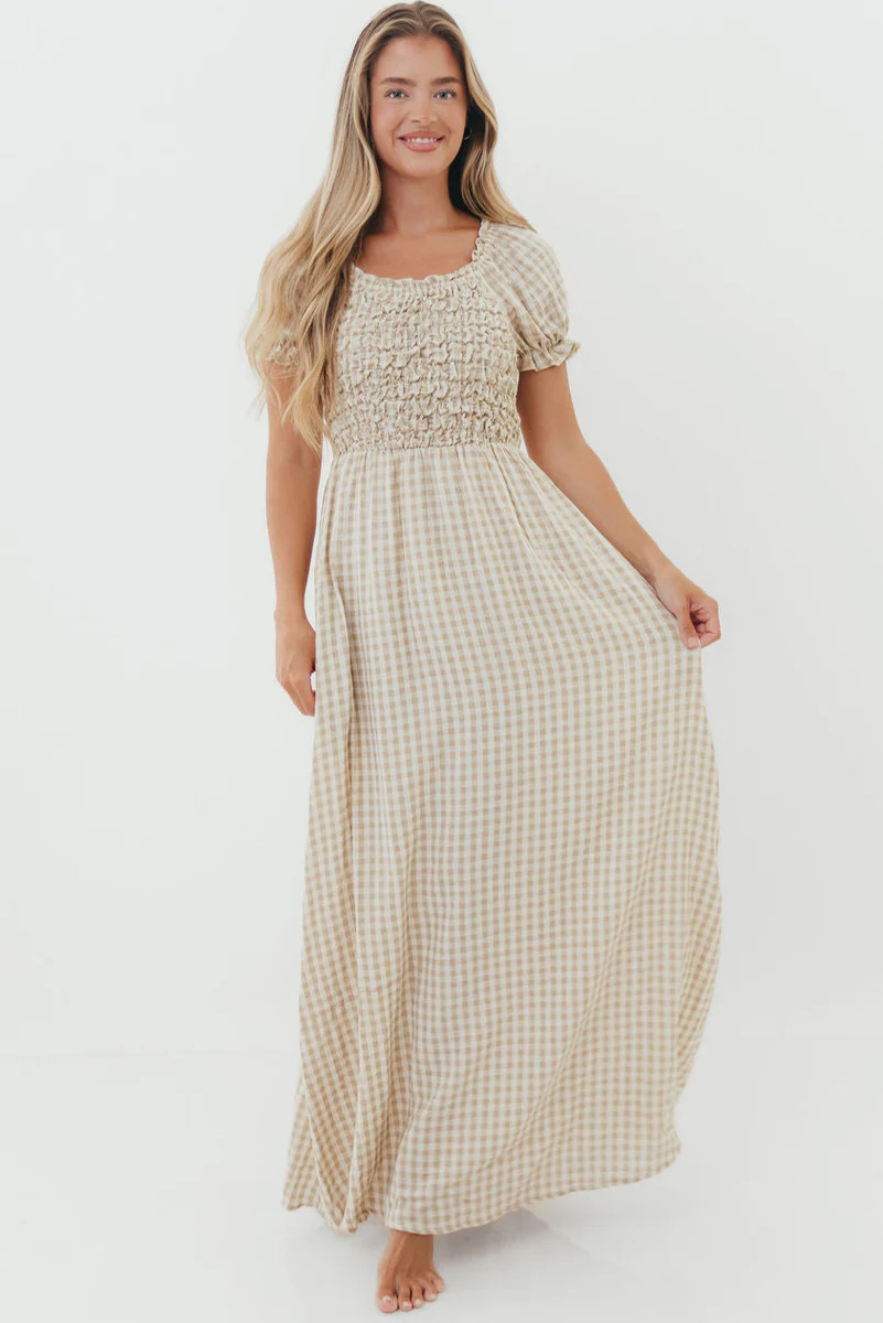 Emilia 100% Cotton Smocked Maxi Dress in Natural- Bump Friendly *Final | Worth Collective