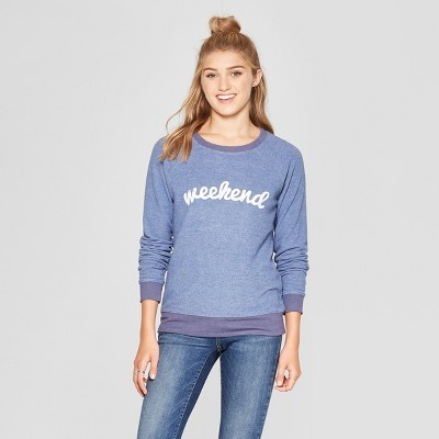 Women's Weekend Graphic Pullover Sweatshirt - Grayson Threads (Juniors') Blue XL | Target