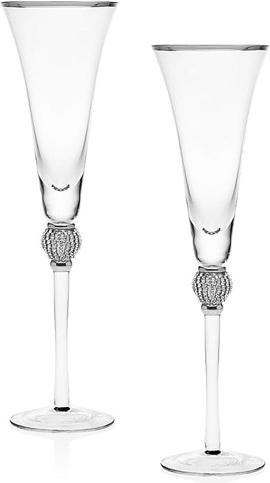 Godinger Trumpet Flutes Champagne Glasses, Wedding Toasting Glasses, Platinum Diamond - Set of 2 | Amazon (US)