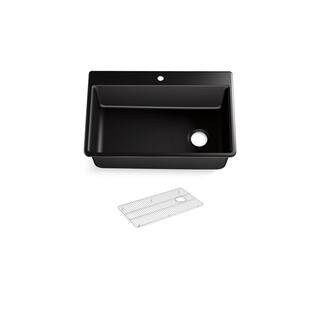 Kennon Dual Mount Neoroc Granite Composite 33 in. 1-Hole Single Bowl Kitchen Sink in Matte Black ... | The Home Depot