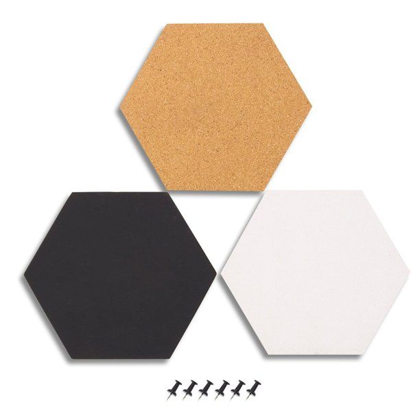 3-Pack Cork Bulletin Boards - Hexagonal Decorative Tiles In 3 Includes 6 Push Pins - Perfect Pinn... | Walmart (US)