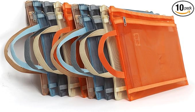 10 Pack Colored Mesh Zipper Pouch Bags with Handles, Double-Layer Nylon A4 Mesh Toy Storage Bags ... | Amazon (US)
