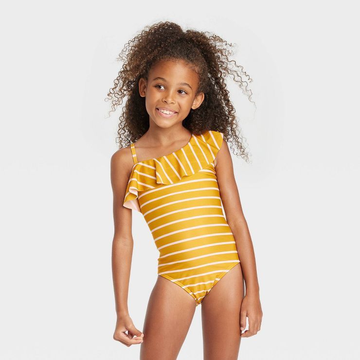 Girls' Striped One Piece Swimsuit - Cat & Jack™ Yellow | Target