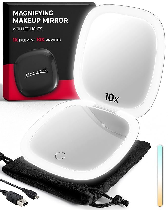 StudioZONE Compact Mirror with Light – Travel Magnifying Mirror - 10X Magnifying Mirror for Pur... | Amazon (US)